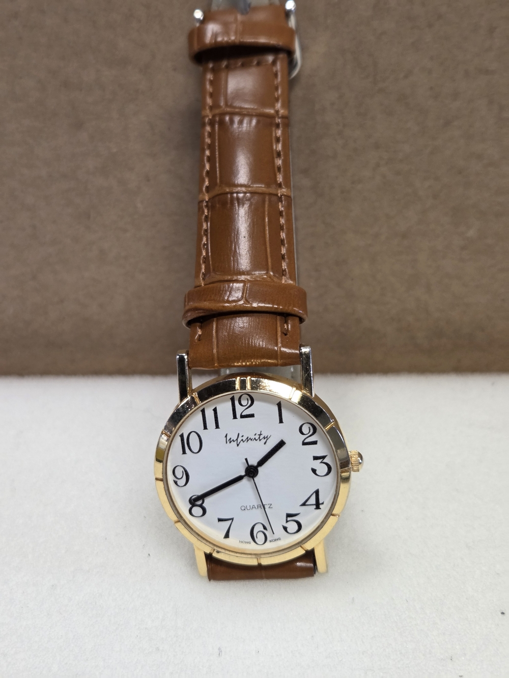 INFINITY Men’s Brown Leather Strap Quartz Watch - Gold Case